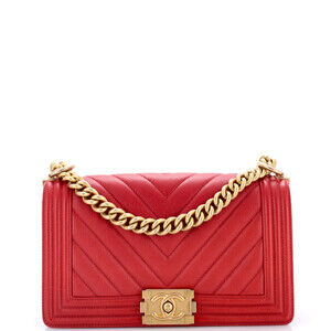 Chanel Old Medium Boy Flap Bag Chevron Caviar